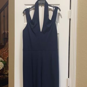 ANTONIO MELANI Navy Deep V-Neck Boot Cut Jumpsuit